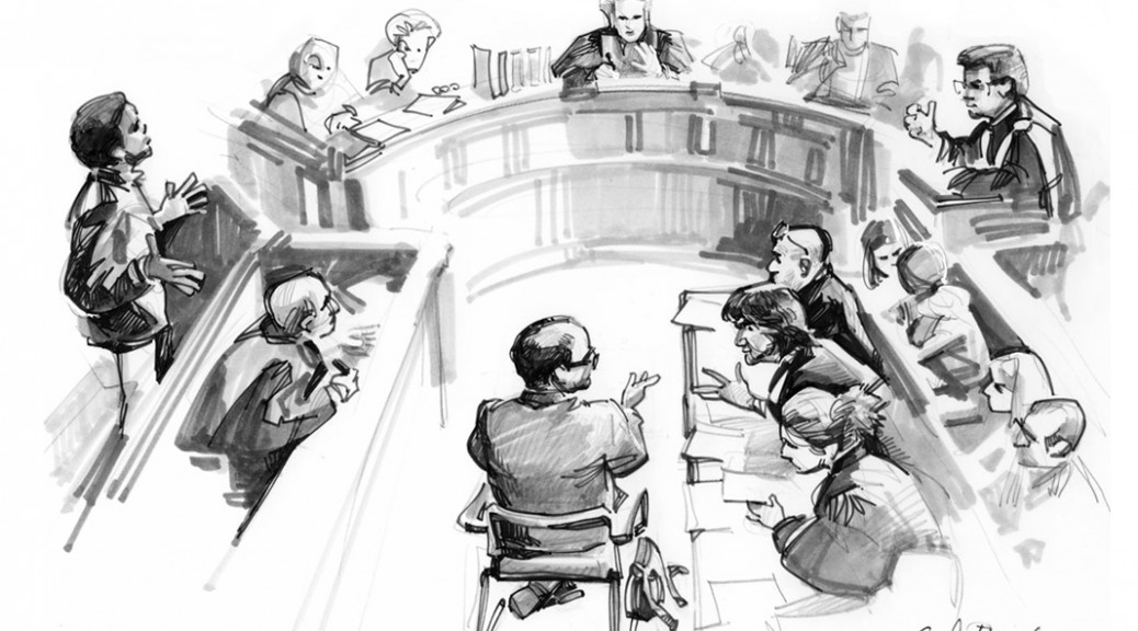 dessin d'audience au tribunal